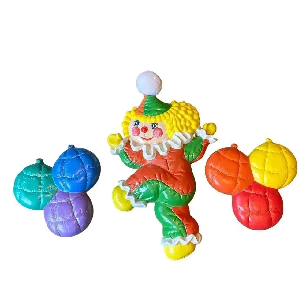 Vintage Rare 90s Clay Molded Clown and Jiggle Balls Home Shop Party Decor Fun
